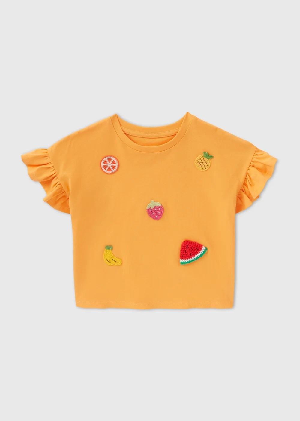 Girls Orange Fruit Crochet T-Shirt (1-7yrs) - 1-1.5 Yrs Image 1