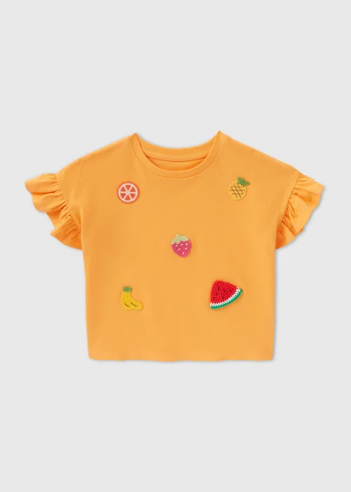 Girls Orange Fruit Crochet T-Shirt (1-7yrs) - 1-1.5 Yrs Image 1