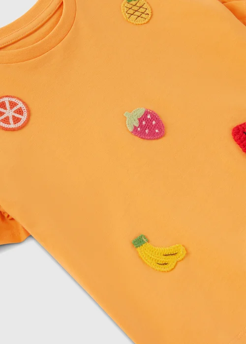 Girls Orange Fruit Crochet T-Shirt (1-7yrs) - 1-1.5 Yrs Image 2