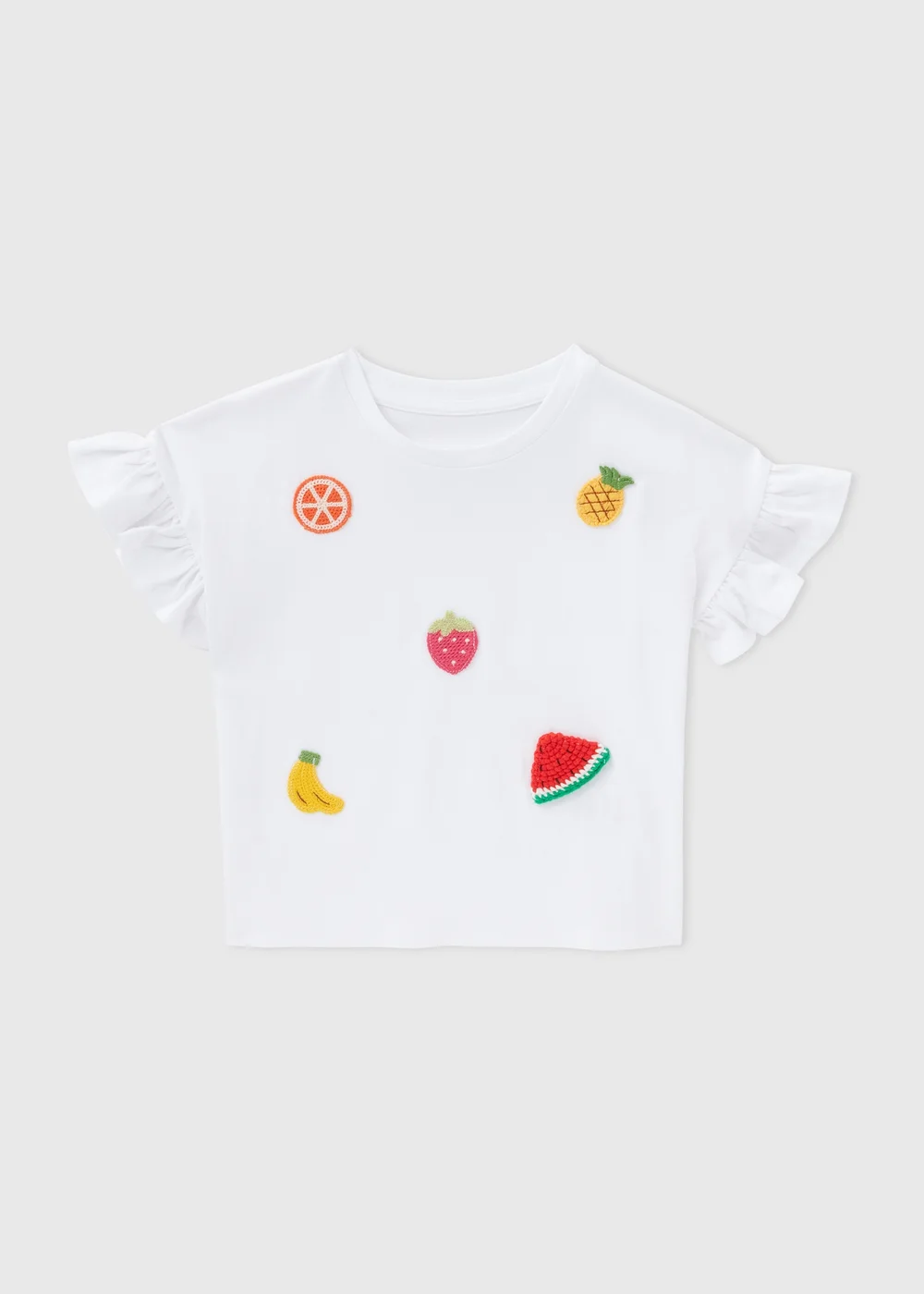 Girls White Fruit Crochet T-Shirt (1-7yrs) - 1-1.5 Yrs Image 1