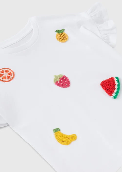 Girls White Fruit Crochet T-Shirt (1-7yrs) - 1-1.5 Yrs Image 2