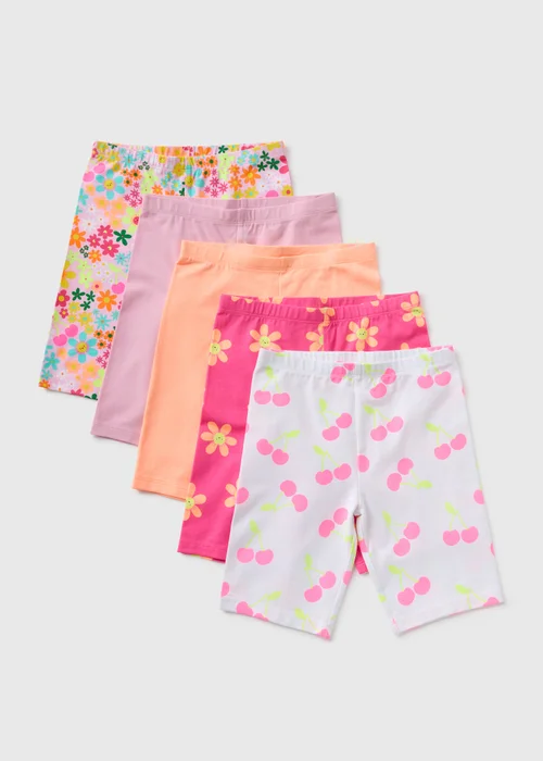 Girls 5 Pack Multicolour Floral Cycling Shorts (1-7yrs) - 1 half year to 2 Image 1