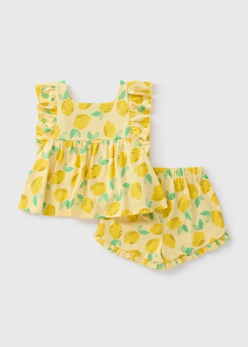 Girls Yellow Lemon Print Top & Shorts Set (1-7yrs) - 1-1.5 Yrs Image 1