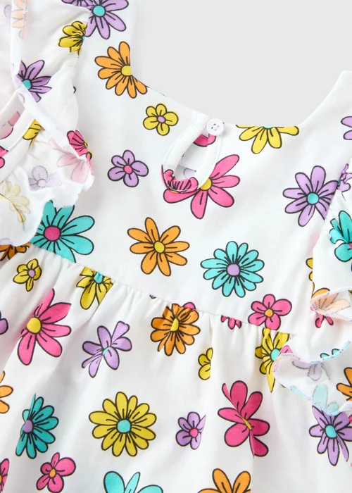 Girls White Floral Print Top & Shorts Set (1-7yrs) - 1-1.5 Yrs Image 2