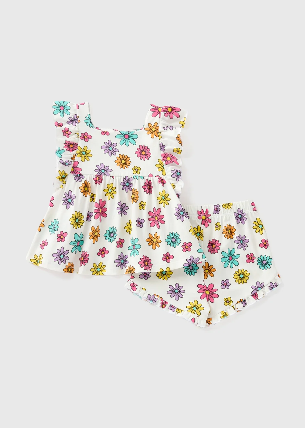 Girls White Floral Print Top & Shorts Set (1-7yrs) - 1-1.5 Yrs Image 1