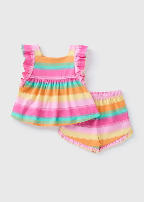 Girls Pink Stripe Top & Shorts Set (1-7yrs) - 1-1.5 Yrs Image 1