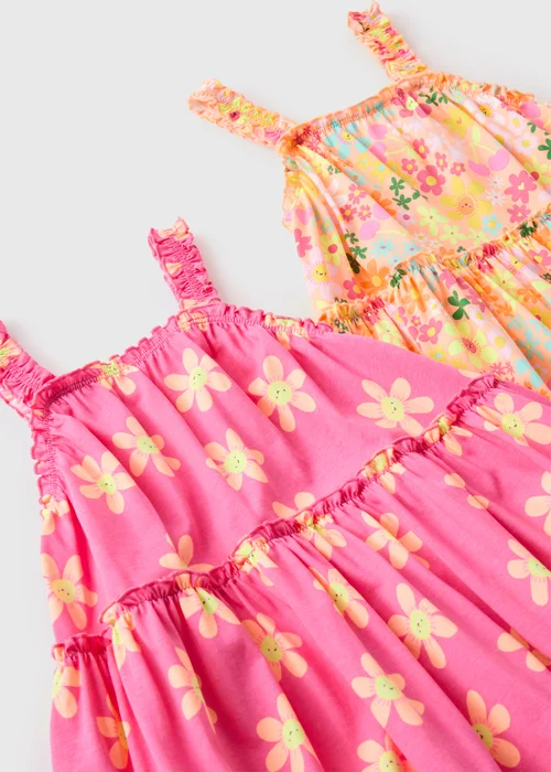 Girls 2 Pack Pink & Orange Floral Jersey Dress (1-7yrs) - 1-1.5 Yrs Image 2