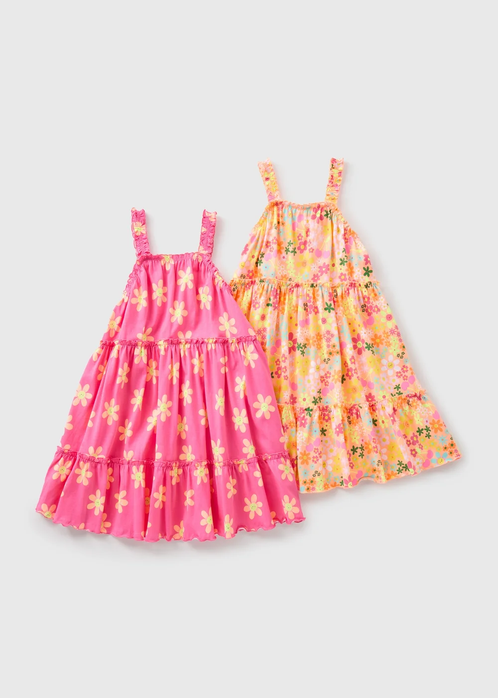 Girls 2 Pack Pink & Orange Floral Jersey Dress (1-7yrs) - 1-1.5 Yrs Image 1