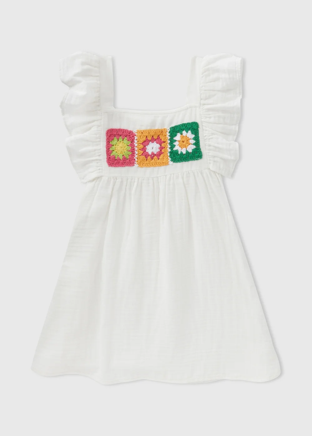 Girls White Crochet Double Cloth Dress (1-7yrs) - 1-1.5 Yrs Image 1