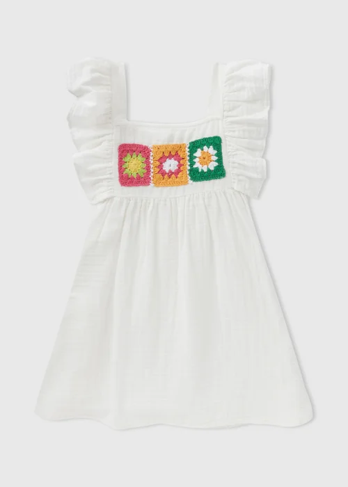 Girls White Crochet Double Cloth Dress (1-7yrs) - 1-1.5 Yrs Image 1