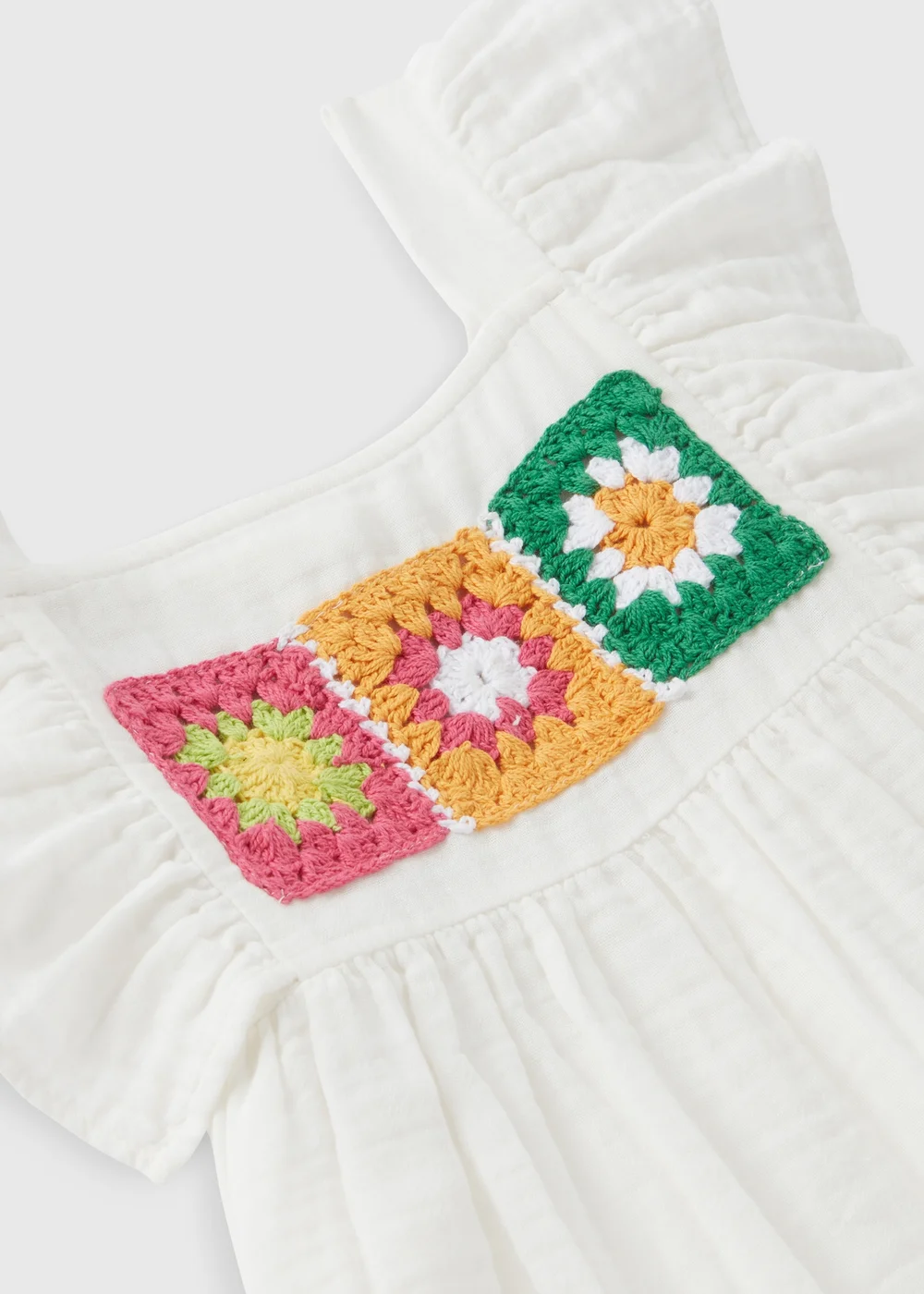 Girls White Crochet Double Cloth Dress (1-7yrs) - 1-1.5 Yrs Image 2