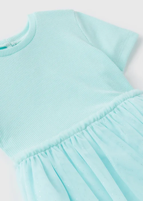 Blue Aqua Ribbed & Mesh Dress (1-7yrs) - 1-1.5 Yrs Image 2