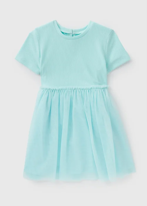Blue Aqua Ribbed & Mesh Dress (1-7yrs) - 1-1.5 Yrs Image 1
