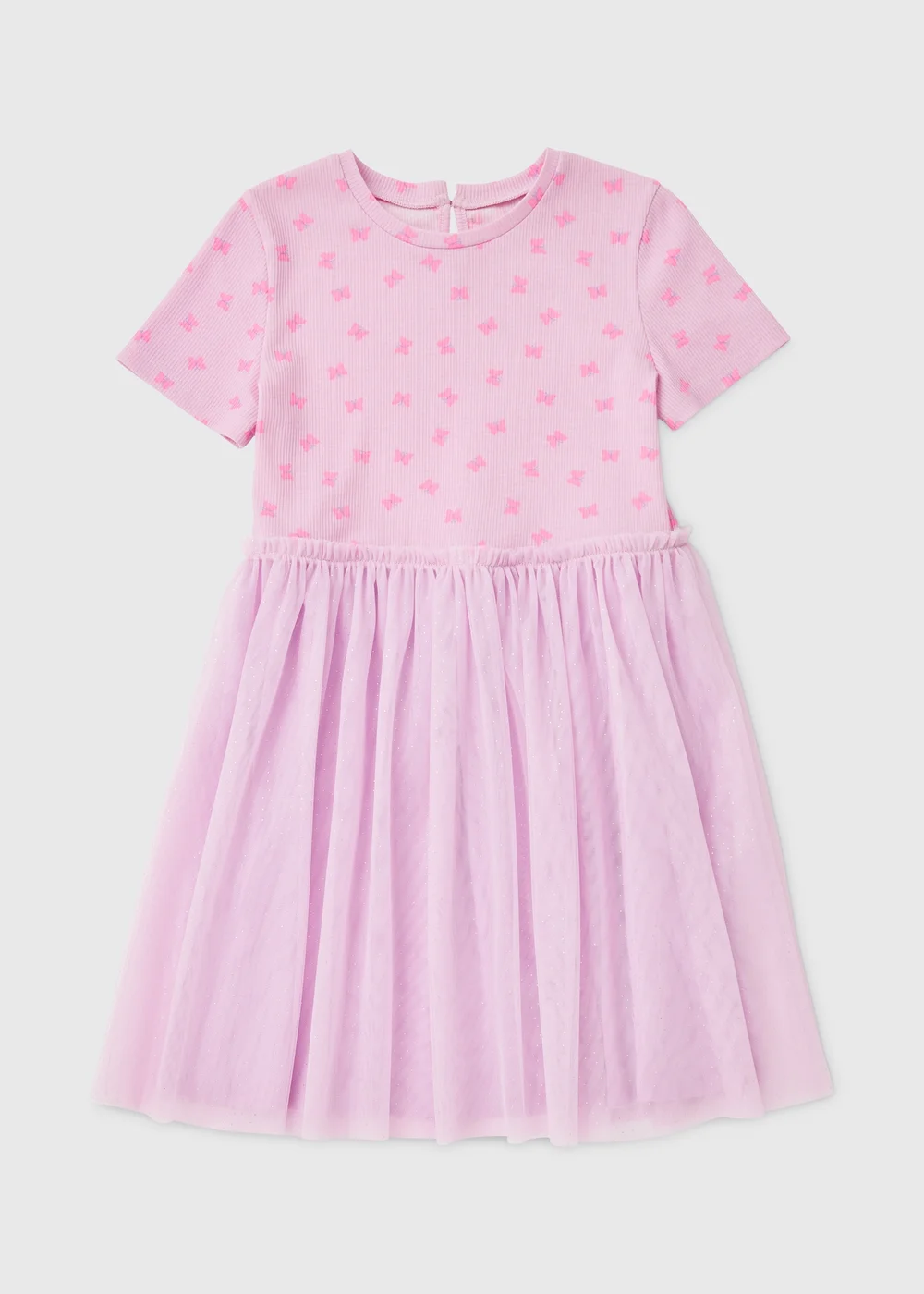 Girls Lilac Butterfly Mesh Ribbed Tutu Dress (1-7yrs) - 1-1.5 Yrs Image 1