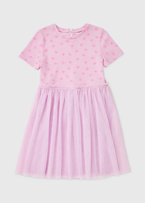 Girls Lilac Butterfly Mesh Ribbed Tutu Dress (1-7yrs) - 1-1.5 Yrs Image 1