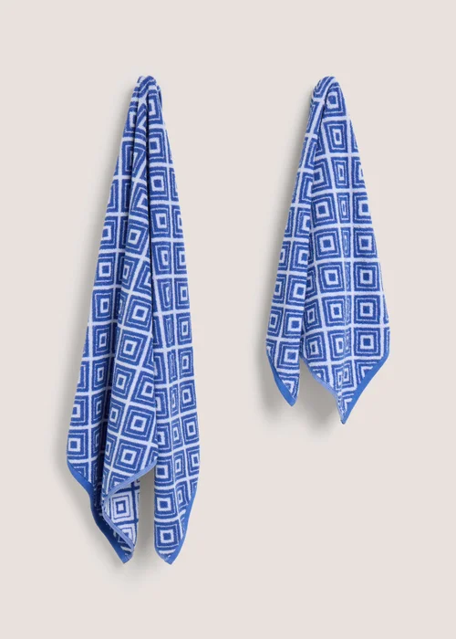 Blue Geo Jacquard Royal Towel - Hand Towel Image 1