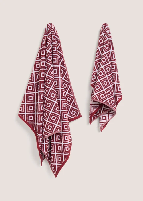 Red Geo Design Jacquard Towel - Hand Towel Image 1