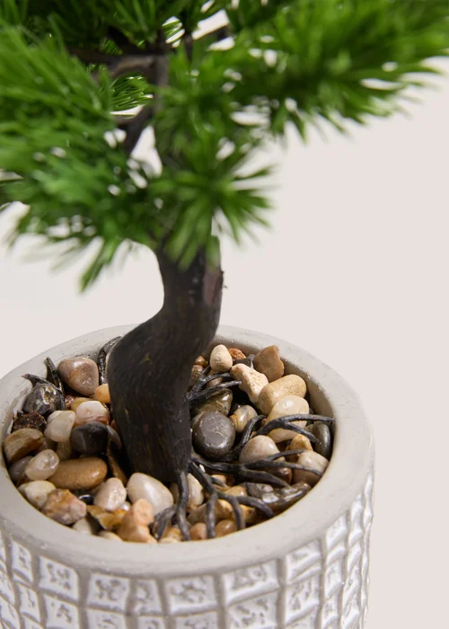 Green Bonsai In White Embroidered Pot (25cm x 18cm x 26cm) Image 2