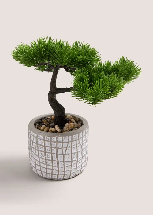 Green Bonsai In White Embroidered Pot (25cm x 18cm x 26cm) Image 1