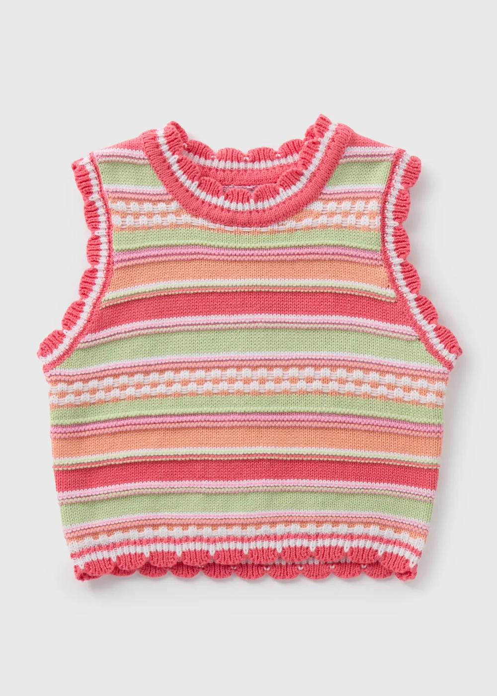Girls Multicolour Stripe Crochet Vest Top (7-15yrs) - 10 Yrs Image 1