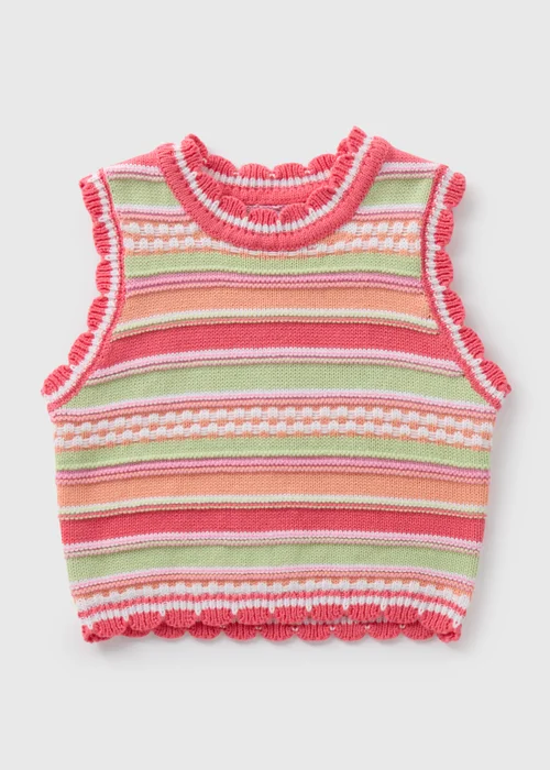Girls Multicolour Stripe Crochet Vest Top (7-15yrs) - 10 Yrs Image 1