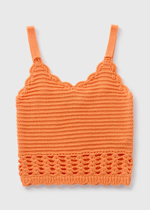 Girls Orange Crochet Vest Top (7-15yrs) - 7 Yrs Image 1