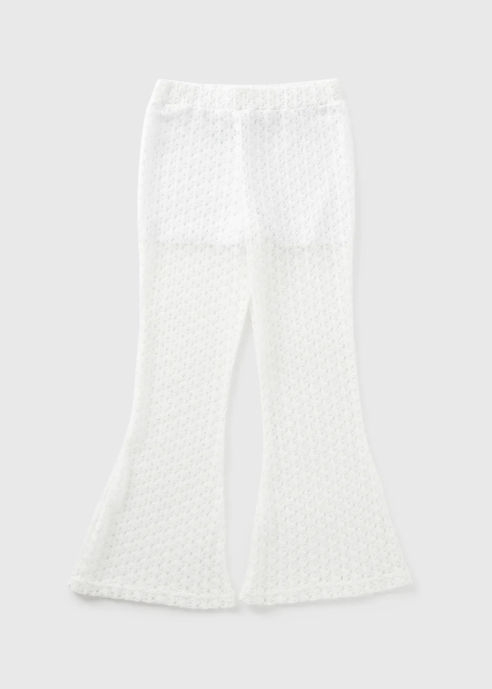 Girls Cream Lace Crochet Flare Trousers (7-15yrs) - 8 Yrs Image 1