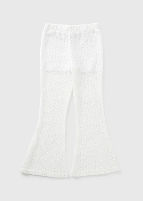 Girls Cream Lace Crochet Flare Trousers (7-15yrs) - 8 Yrs Image 1