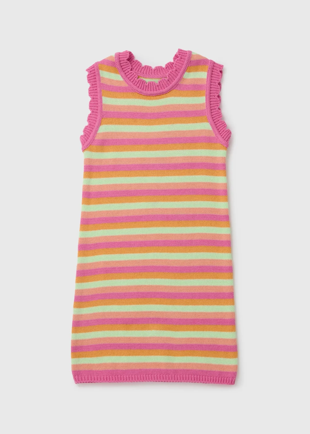 Girls Multicolour Crochet Stripe Dress (7-13yrs) - 7 Yrs Image 1