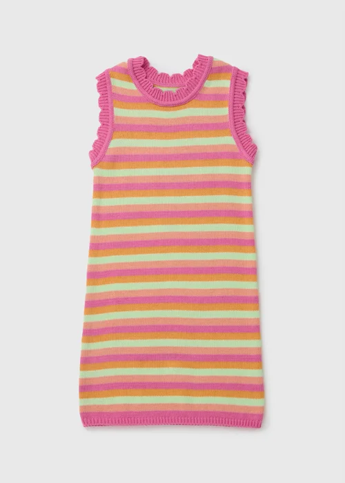 Girls Multicolour Crochet Stripe Dress (7-13yrs) - 7 Yrs Image 1