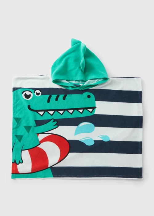 Kids Navy & Green Croc Stripe Poncho - Small/Medium Image 1