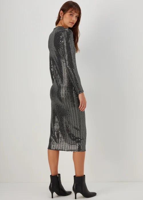 Silver Sequin Column Long Sleeve Midi Dress - 8 Image 2