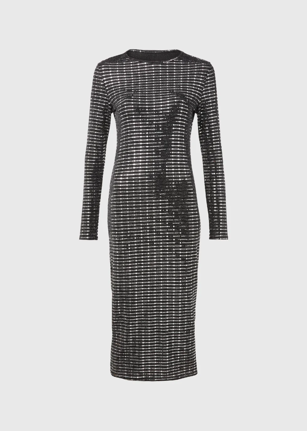 Silver Sequin Column Long Sleeve Midi Dress - 8 Silver Sequin Column Long Sleeve Midi Dress - 8