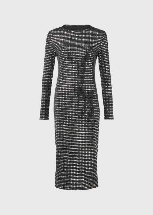 Silver Sequin Column Long Sleeve Midi Dress - 8 Image 5