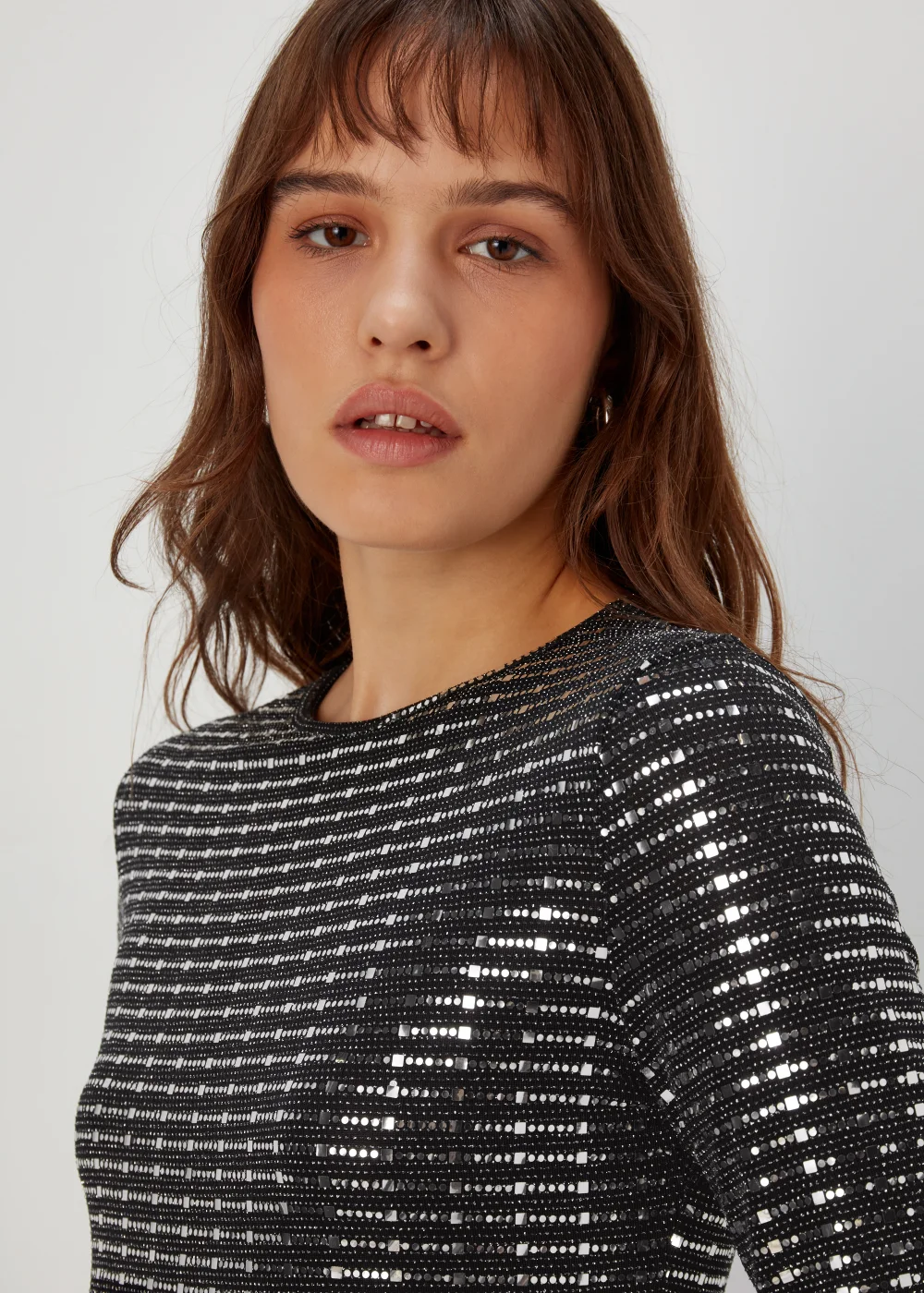 Silver Sequin Column Long Sleeve Midi Dress - 8 Image 3
