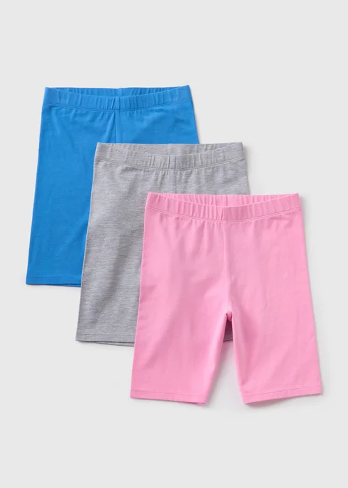 Girls 3 Pack Multicolour Cycling Shorts (7-13yrs) - Age 10 Years Image 1