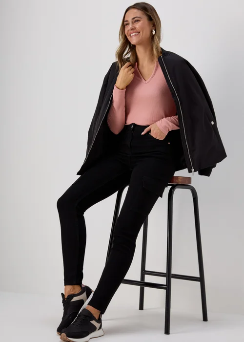 Pink Rib Notch Neck Long Sleeve Top - Size 8 Image 4