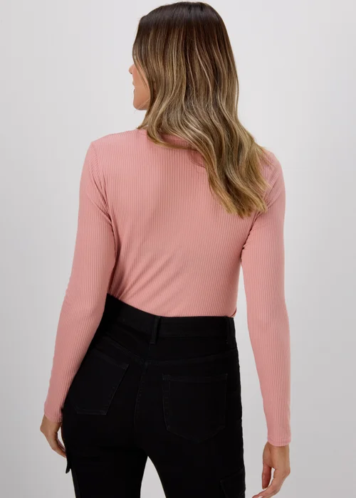 Pink Rib Notch Neck Long Sleeve Top - Size 8 Image 2