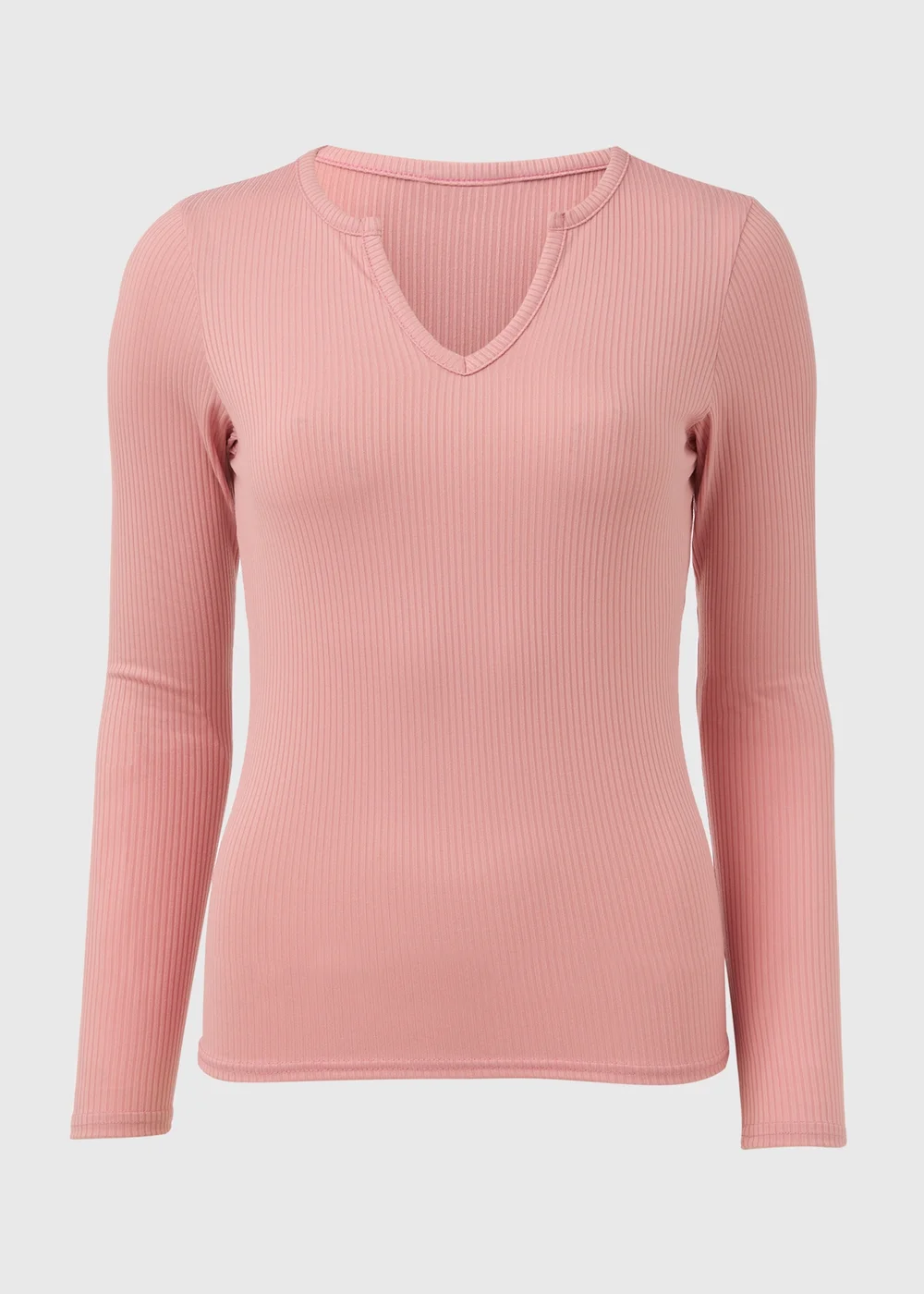 Pink Rib Notch Neck Long Sleeve Top - Size 8 Image 5