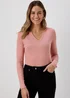 Pink Rib Notch Neck Long Sleeve Top - Size 8 Image 1