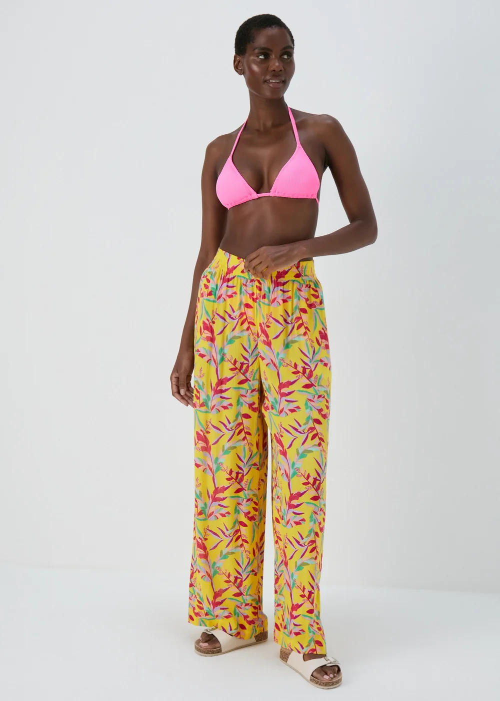 Lime Floral Wide Leg Trousers - 8 Image 1