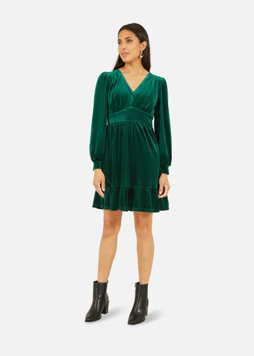 Mela Velvet Long Sleeve Skater Dress In Green - 8 Image 2