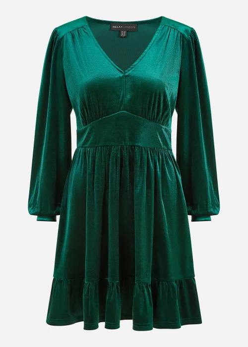 Mela Velvet Long Sleeve Skater Dress In Green - 8 Image 4