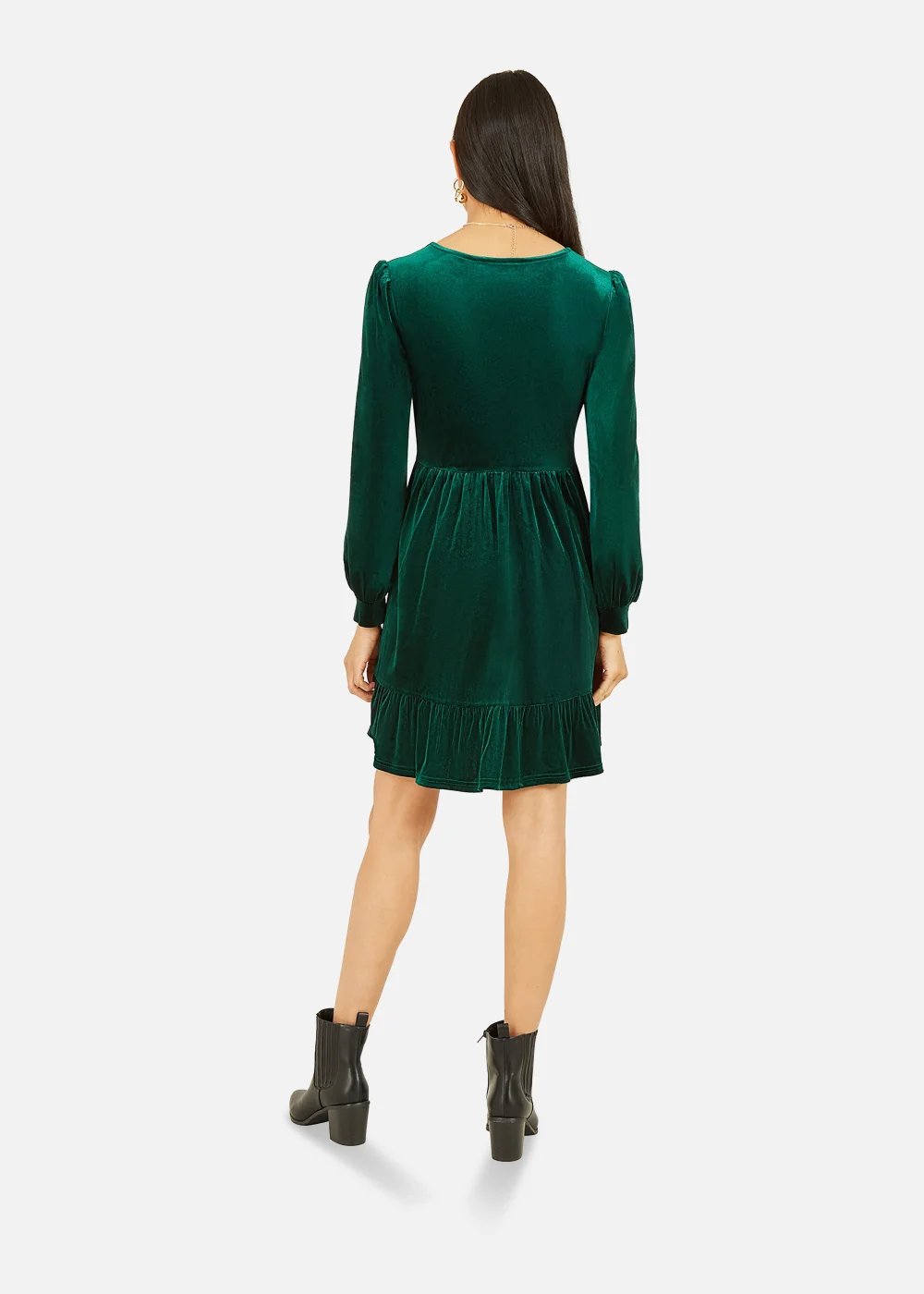 Mela Velvet Long Sleeve Skater Dress In Green - 8 Image 3