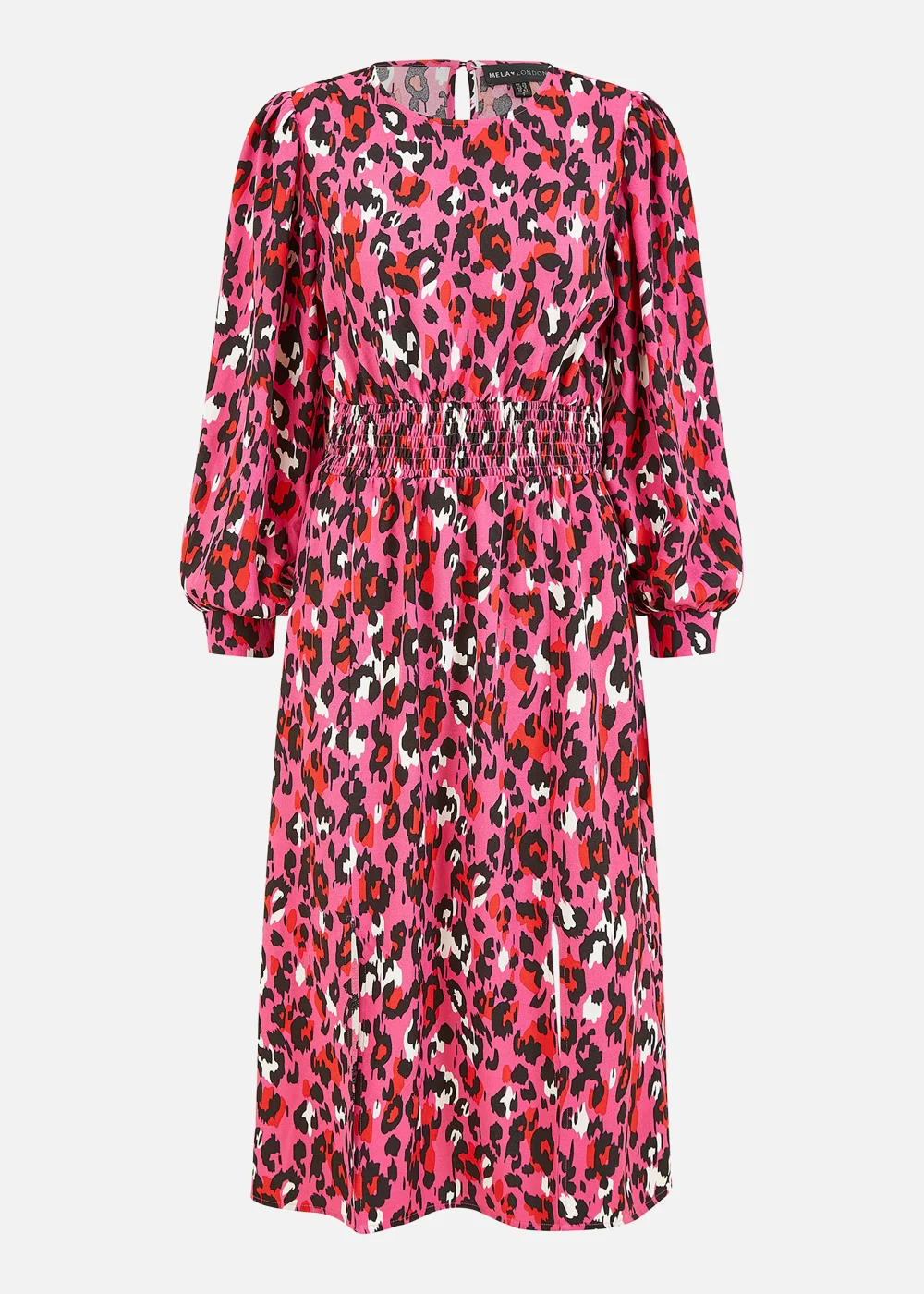 Mela Animal Print Long Sleeve Ruched Midi Dress In Pink - 14 Image 3