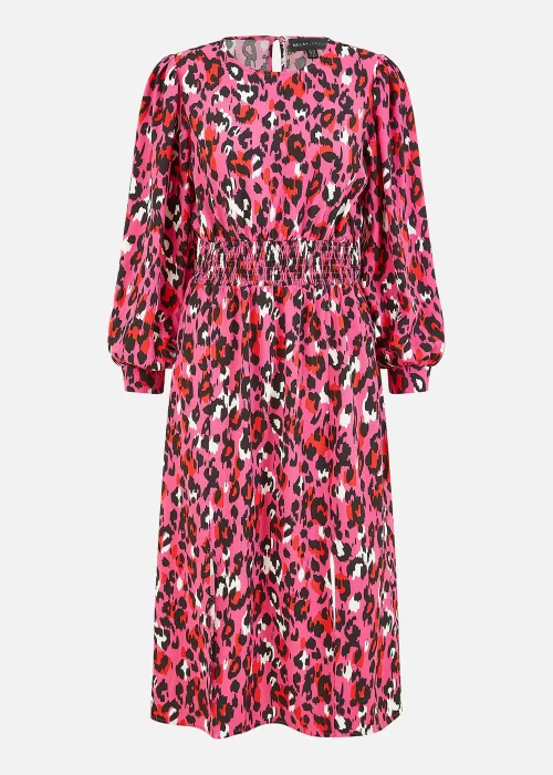 Mela Animal Print Long Sleeve Ruched Midi Dress In Pink - 14 Image 3
