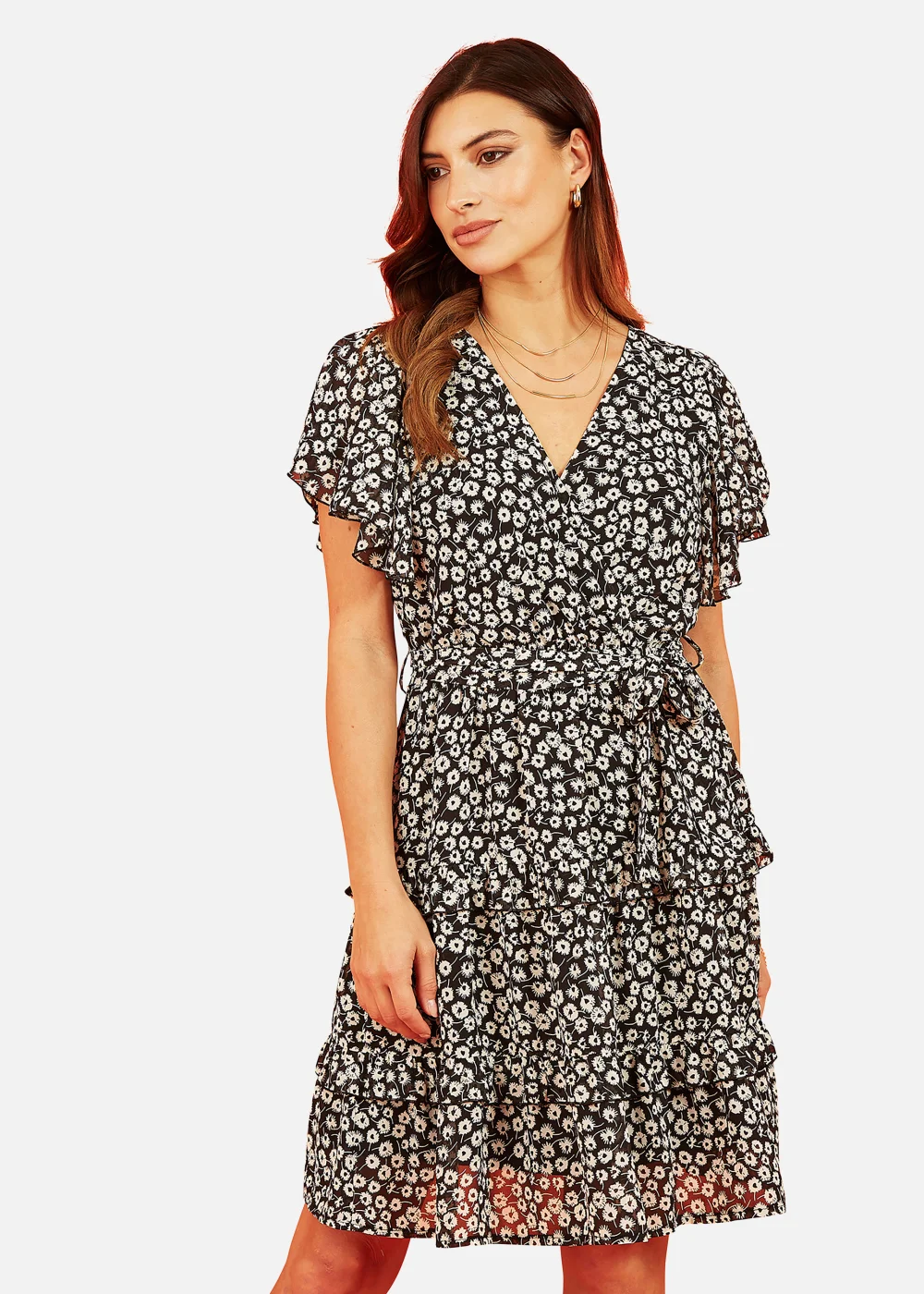 Mela Floral Wrap Skater Dress In Black - 8 Image 1