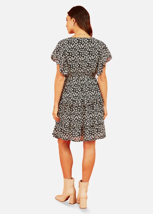 Mela Floral Wrap Skater Dress In Black - 8 Image 4