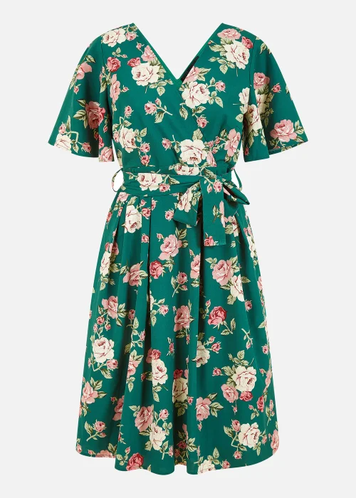 Mela Floral Wrap Dress With Angel Sleeve In Green - 8 Image 4