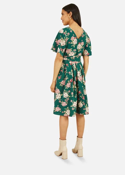 Mela Floral Wrap Dress With Angel Sleeve In Green - 8 Image 3